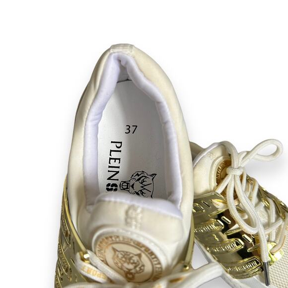 Plein Sport Gold Metallic Lace Up Shoes White Size 37/7 - Picture 5 of 16